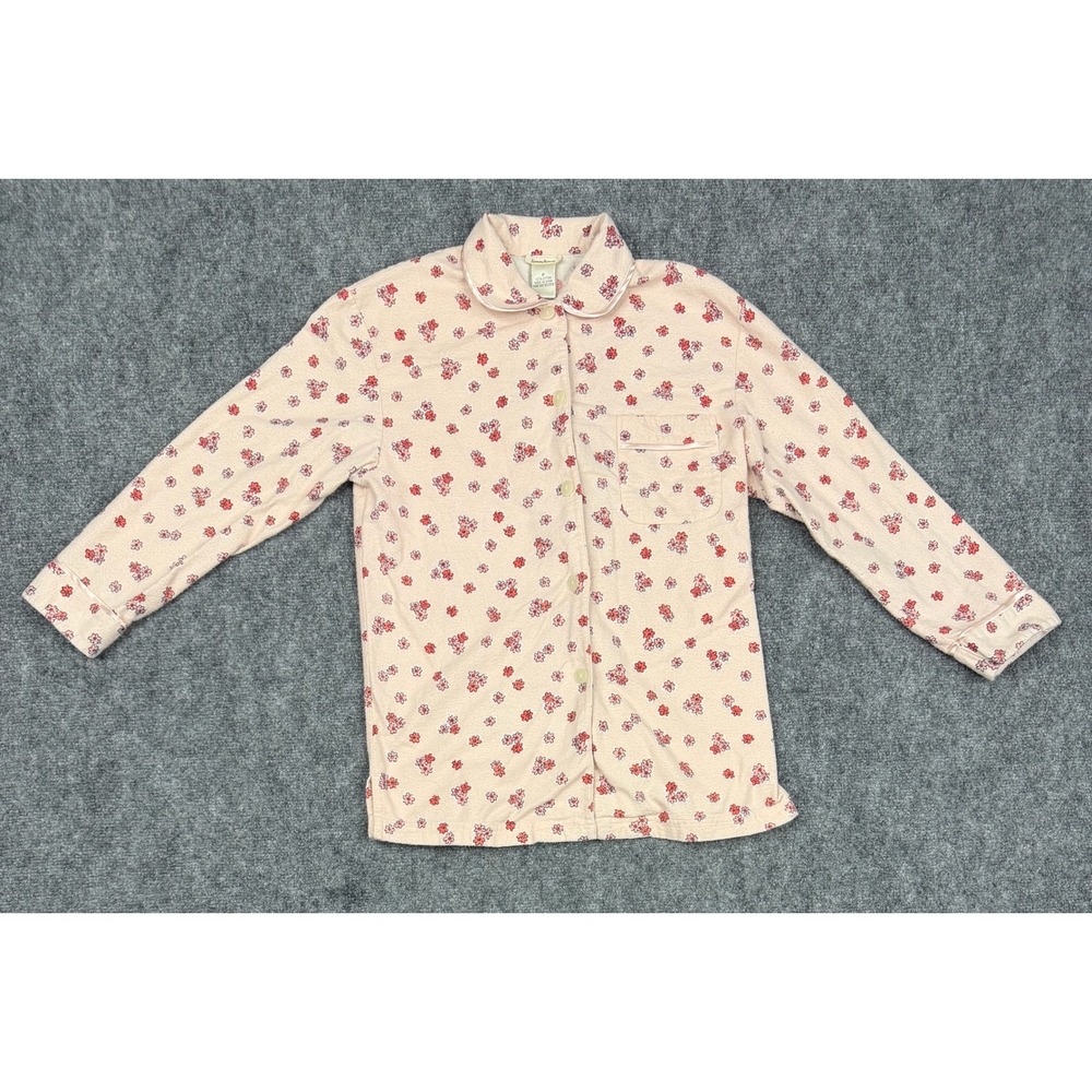 Neiman Marcus Pink Floral Cotton Flannel Pajama Top Size P Long Sleeve Button Up